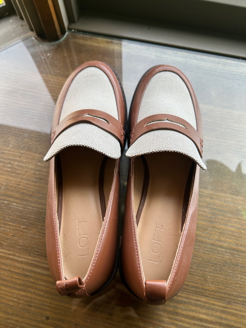 Loft Women’s Brown & White Two-Tone Leather Penny Loafers - Picture 6 of 7